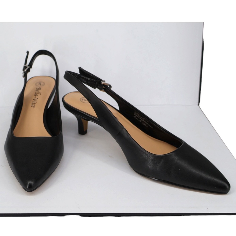 Bella Vita Scarlett Black Leather Slingback Kitten Heel Pumps Size 8.5M